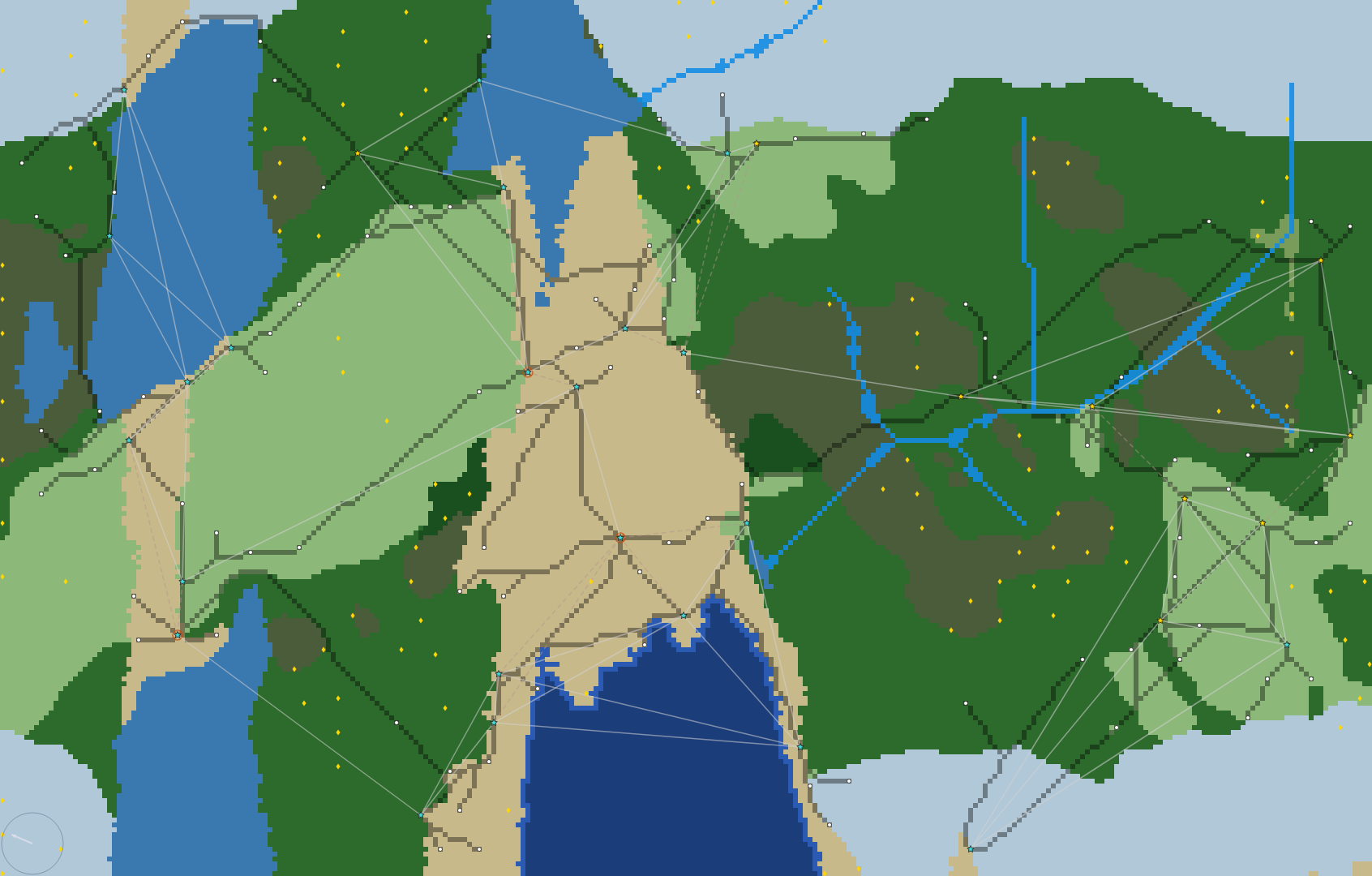 Generated world map - forests, tundra, and coasts with 32 regions
